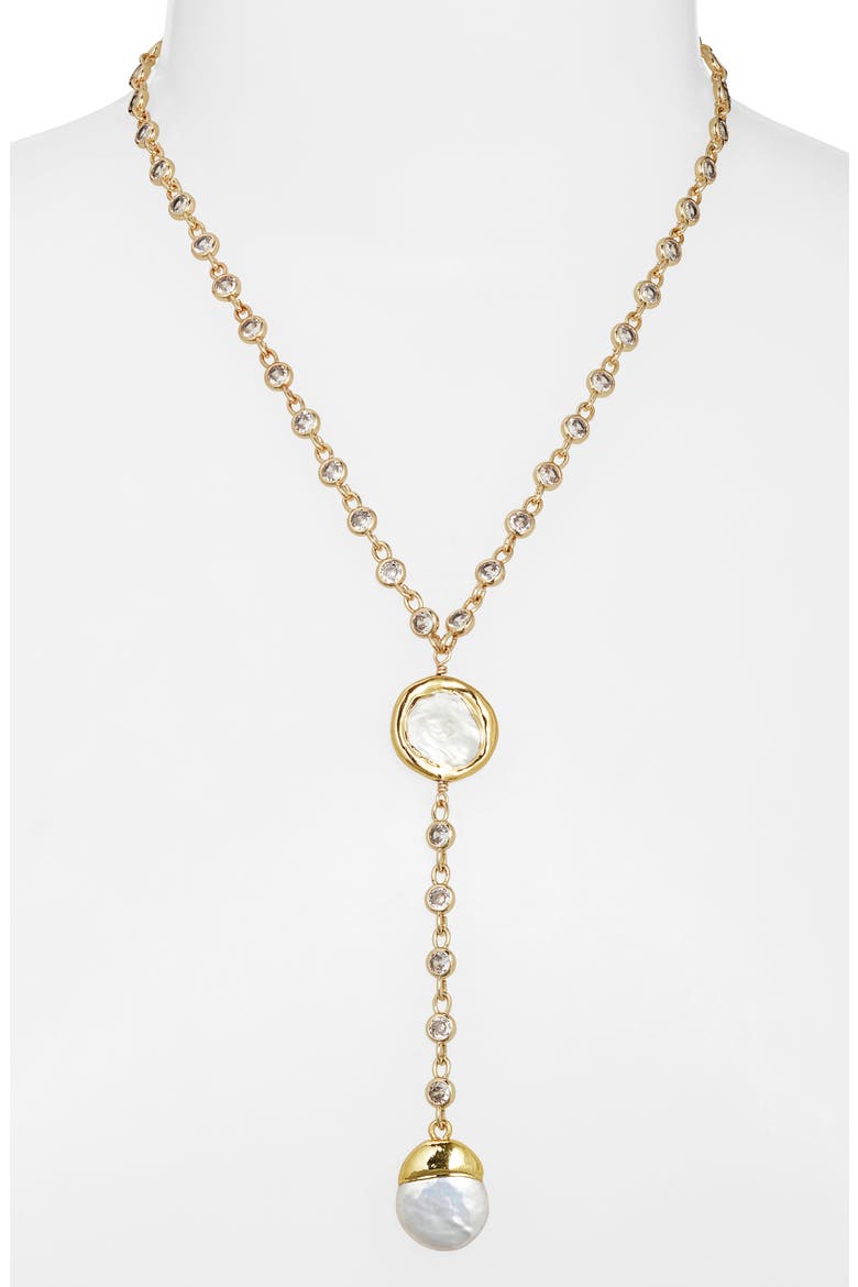 Teardrop Freshwater Pearl Pendant Y-Necklace, Alternate, color, GOLD