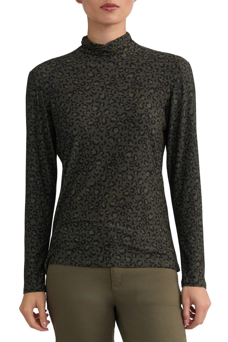 Shirred Neck Long Sleeve Top, Main, color, JASPER GREEN MULTI
