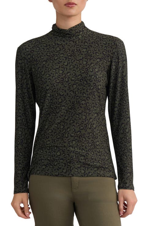 Shirred Neck Long Sleeve Top