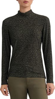 Jones New York Shirred Neck Long Sleeve Top