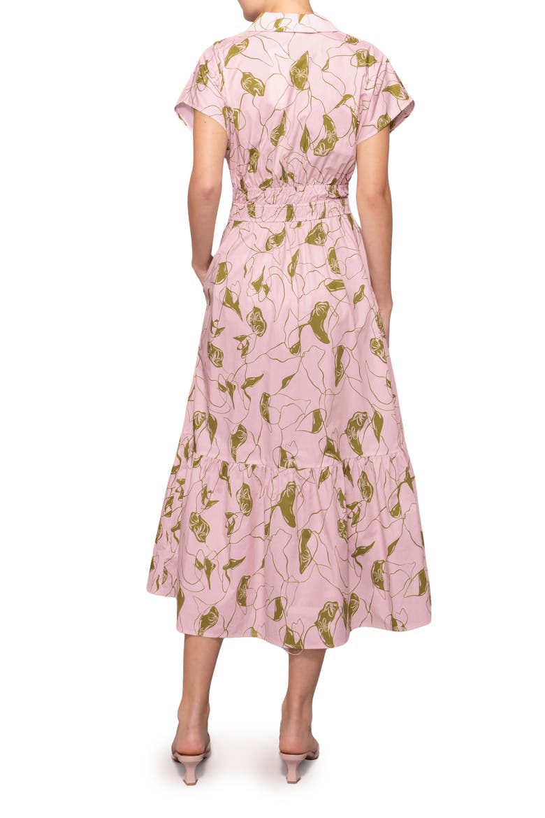 Short Sleeve Poplin Tiered Midi Dress, Alternate, color, LIGHT PINK OLIVE PRINT