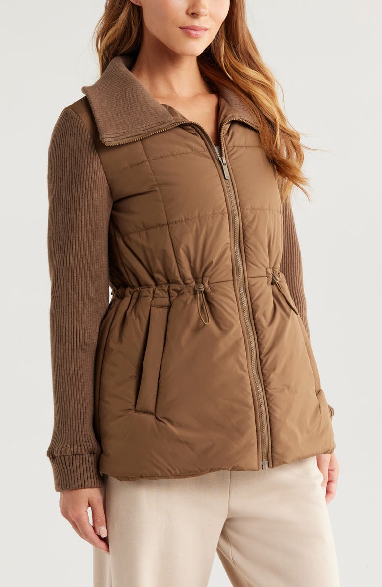 Zella Quilted Rib Mix Hybrid Jacket, Alternate, color, Brown Teak