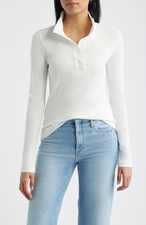 Half Button Turtleneck Cotton Top