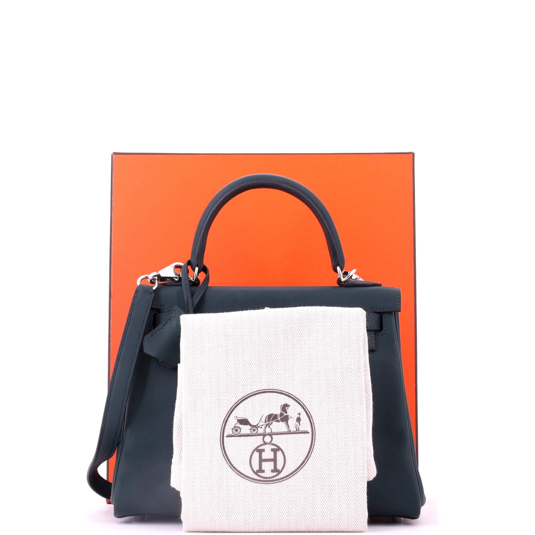 Pre-Owned Hermes Kelly Handbag Green Swift with Palladium Hardware 25, Alternate, color, Vert Cypress