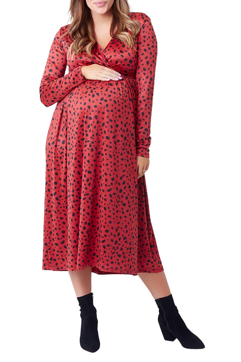Augusta Print Long Sleeve Maternity/Nursing Dress, Alternate, color, RUSSET ABSTRACT DOT