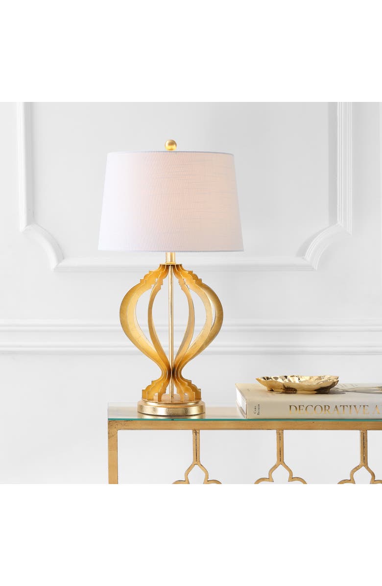 JONATHAN Y Sebastian 28.5" Metal Trellis LED Table Lamp, Gold Leaf, Alternate, color, Gold Leaf