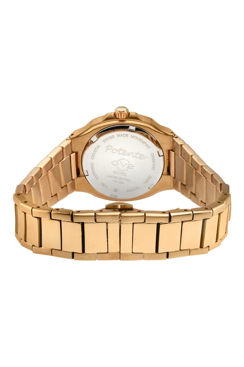 Potente White Mother of Pearl Dial Diamond Bracelet Watch, 33mm - 0.132ct., Alternate, color, ROSE GOLD