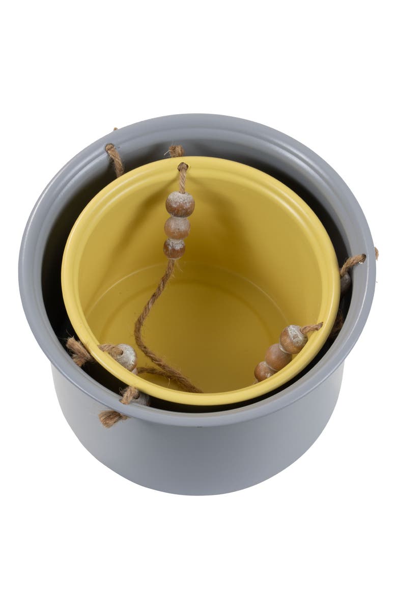 Foreside Home and Garden Set of 2 Hanging Planters with Wood Bead Details - Foreside Home & Garden, Alternate, color, Gray