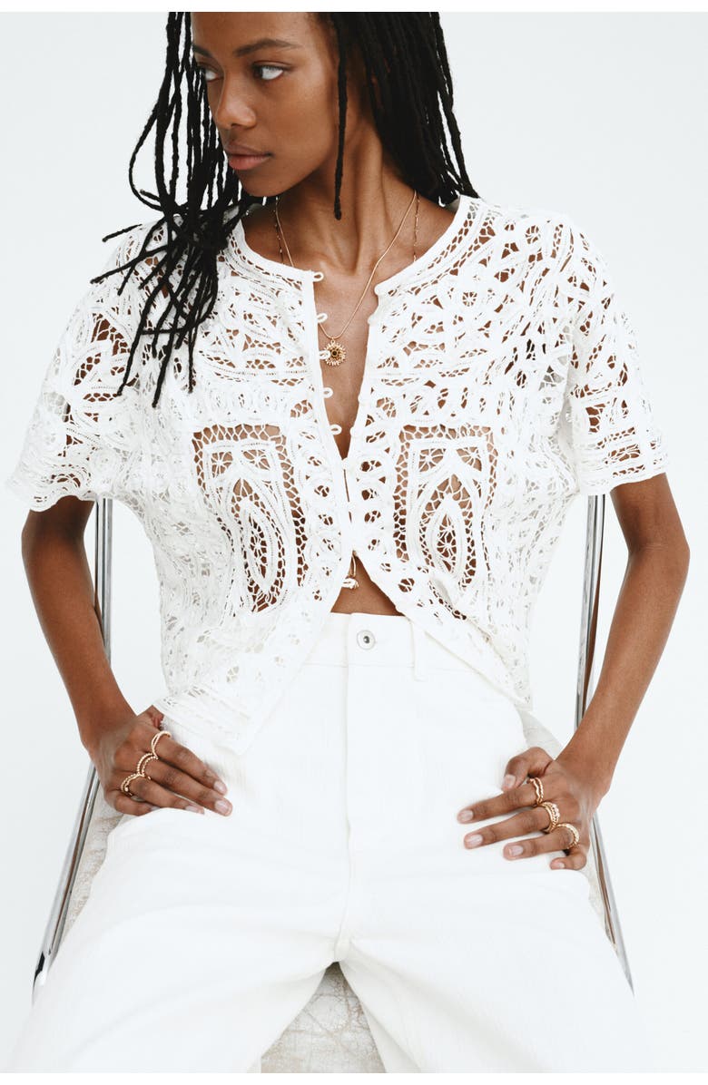 H&M Oversized crochet-look blouse, Alternate, color, White