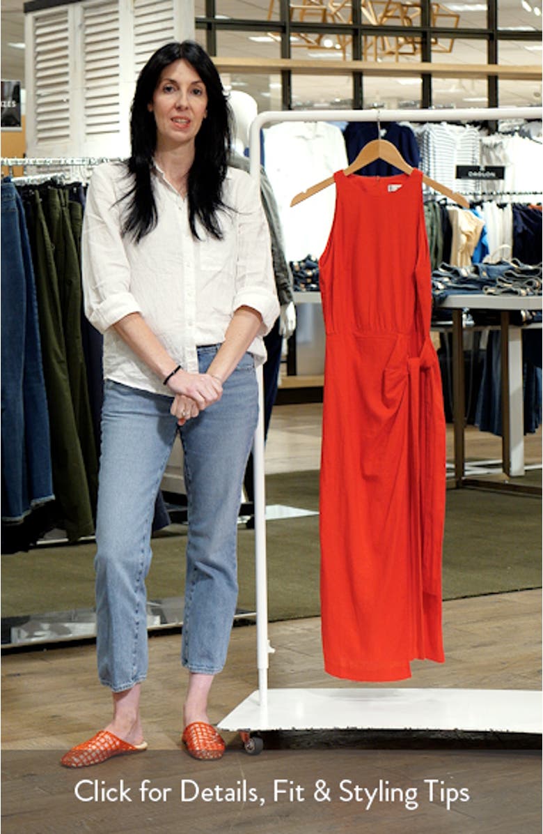 Bow Waist Linen Blend Midi Dress, sales video thumbnail