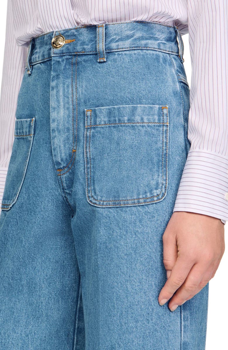 SANDRO Wide-leg high-rise jeans, Alternate, color, Blue Jean