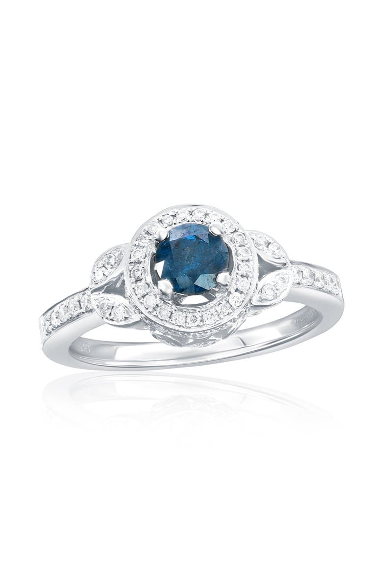 14K White Gold 0.47ct Blue Diamond & 0.43cttw Diamond Ring, Main, color, White Gold