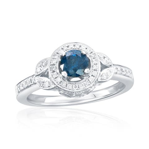 14K White Gold 0.47ct Blue Diamond & 0.43cttw Diamond Ring