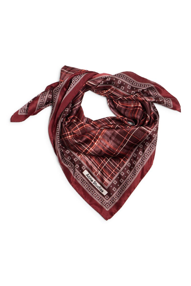 Volta Check Organic Silk Square Scarf, Alternate, color, BURGUNDY/ BROWN