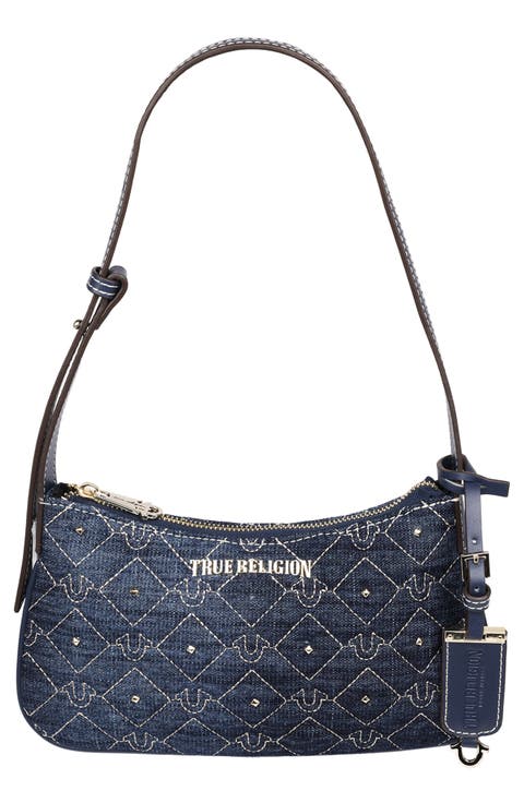 Studded Horseshoe Denim Shoulder Bag
