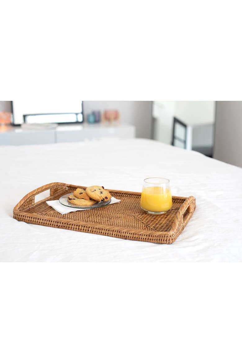 Artifacts Rattan Rectangular Serving Tray With High Handles, Alternate, color, Honey Brown