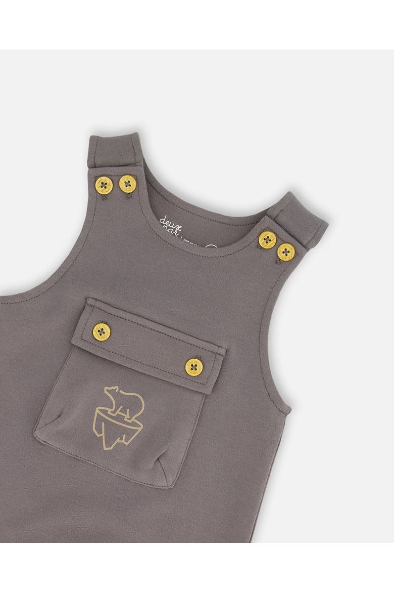 Baby Boy's Organic Cotton Printed Bodysuit And Overall Set Dark Gray With Mountains, Alternate, color, Printed Bear & Mountains