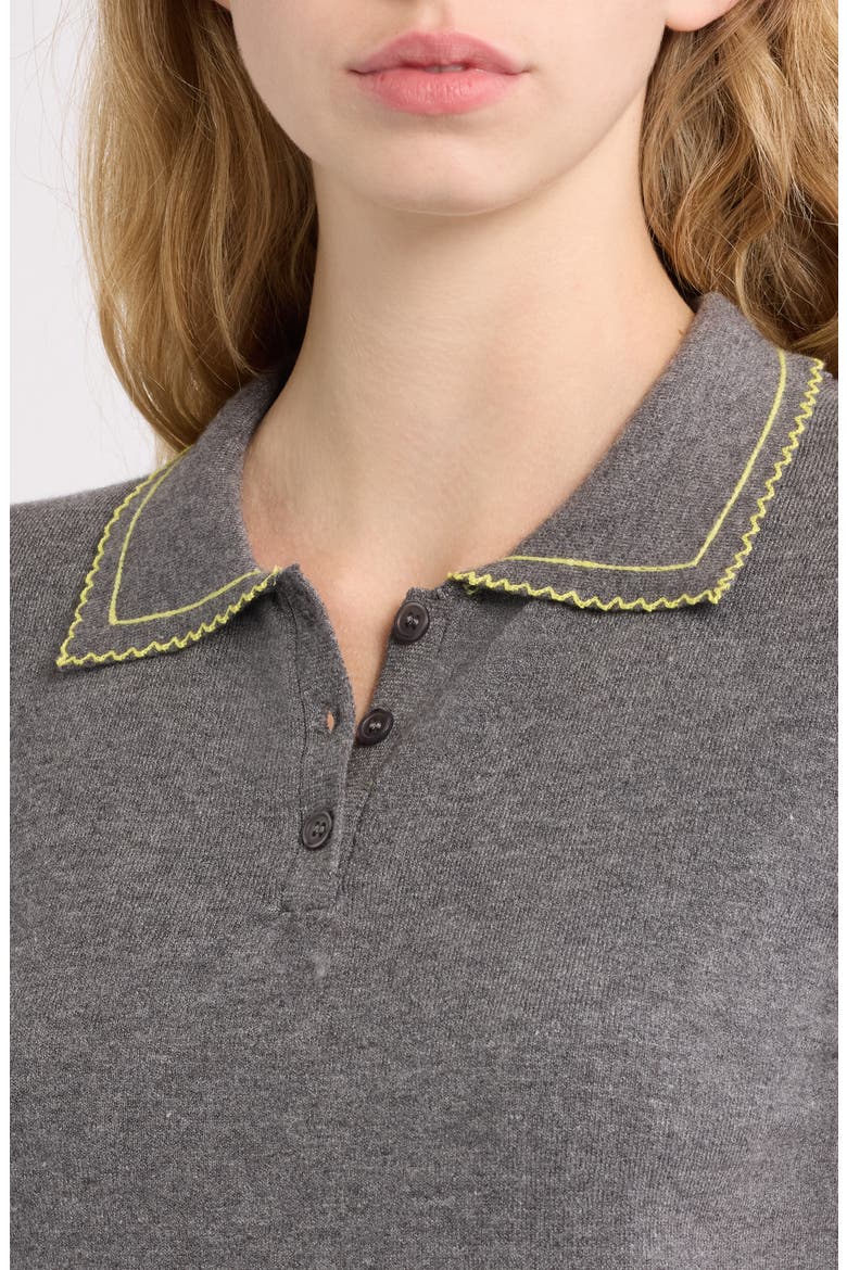 Springsteen Contrast Embroidered Polo, Alternate, color, DARK GREY MELANGE WITH YELLOW
