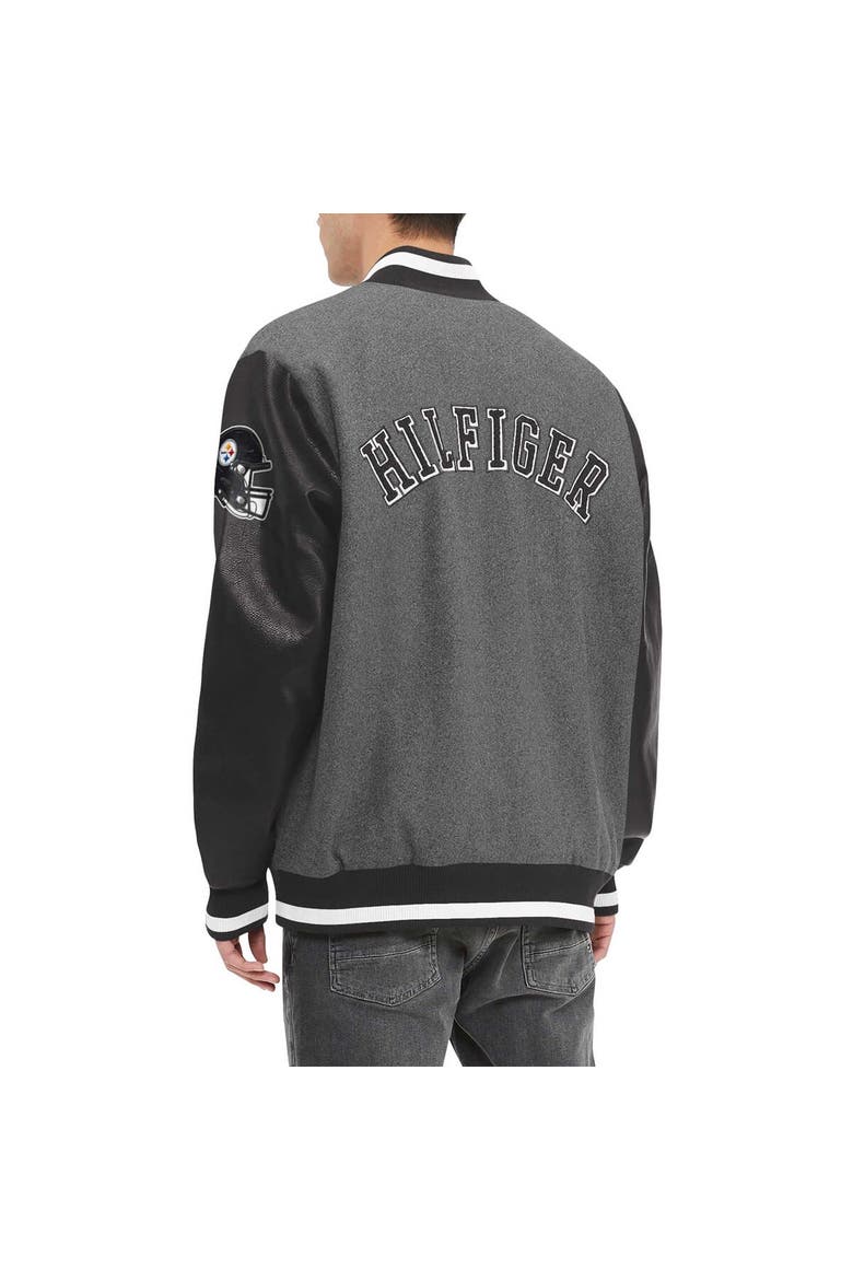 Men's Tommy Hilfiger  Heather Gray/Black Pittsburgh Steelers Gunner Full-Zip Varsity Jacket, Alternate, color, Heather Gray