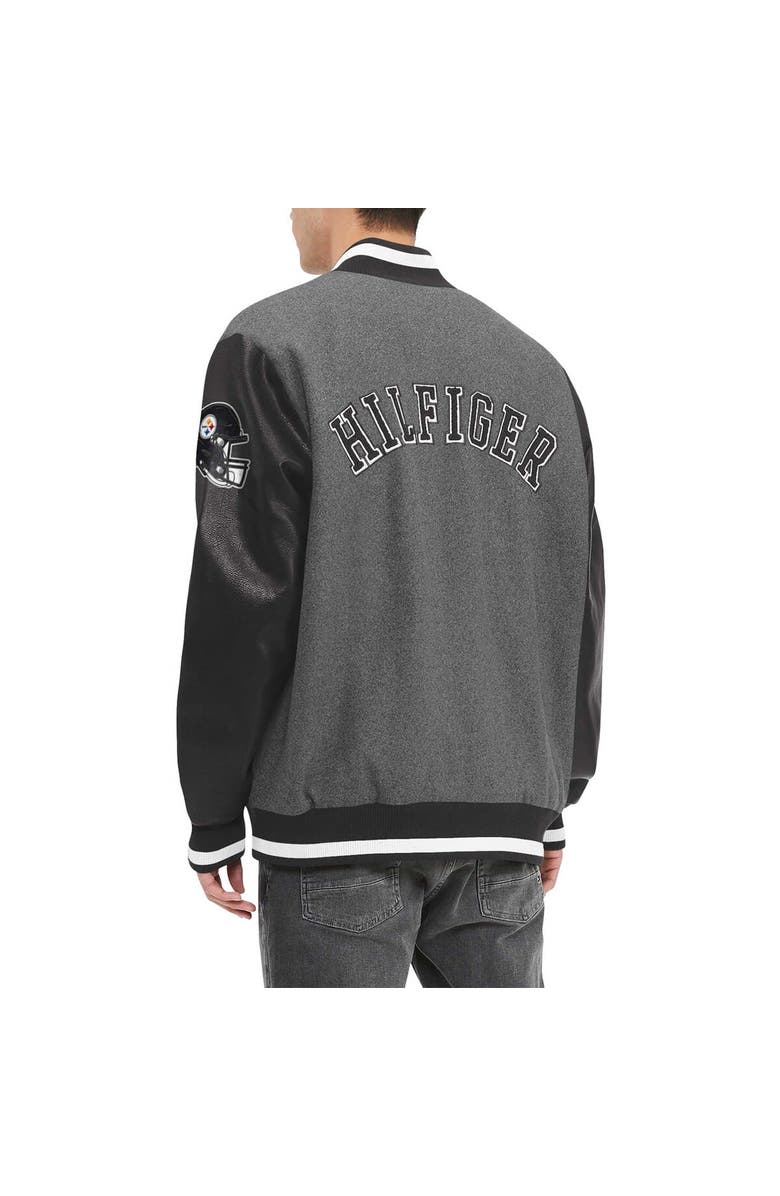 Tommy Hilfiger Men's Tommy Hilfiger Heather Gray/Black Pittsburgh Steelers Gunner Full-Zip Varsity Jacket, Alternate, color, Heather Gray