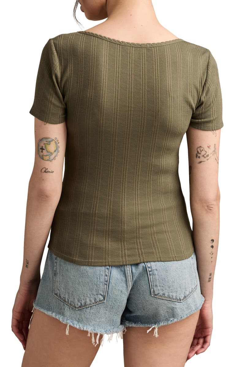 Lucky Brand Pointelle Square Neck Top, Alternate, color, Dusty Olive