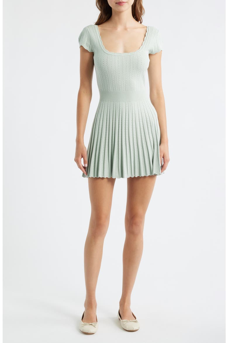 Evaluna Pointelle Pleated Minidress, Alternate, color, EAU DE NIL