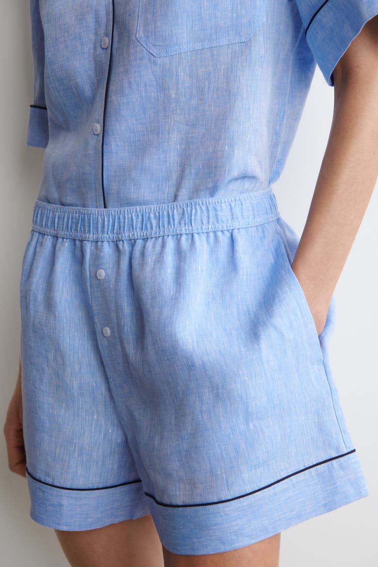 Contrast-piped Linen Shorts, Alternate, color, BLUE MÉLANGE