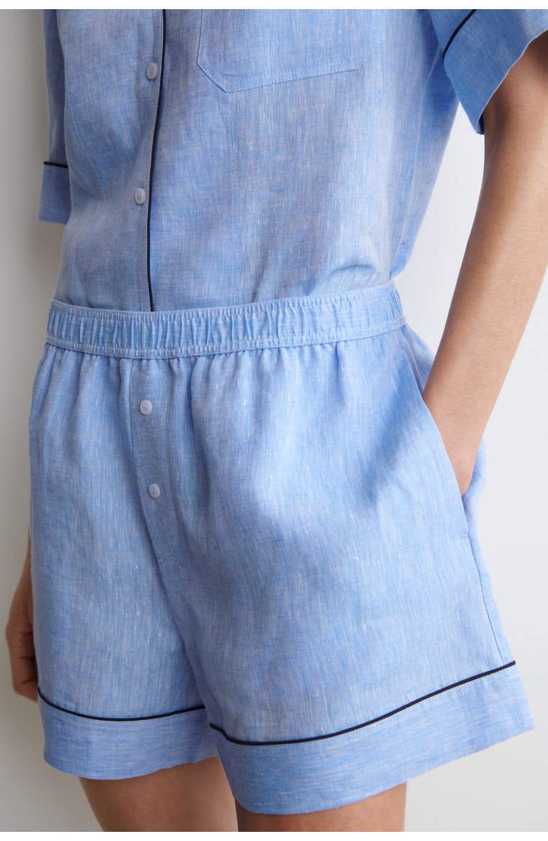 COS Contrast-piped Linen Shorts, Alternate, color, Blue Mélange