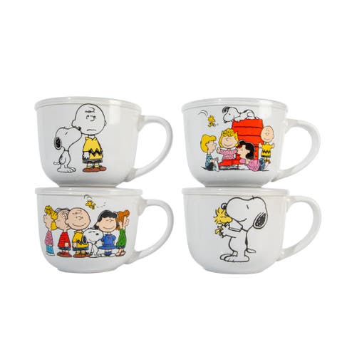 Peanuts Happiness Is Friendship 4-piece 23oz Stoneware Soup Cup Set With Lids