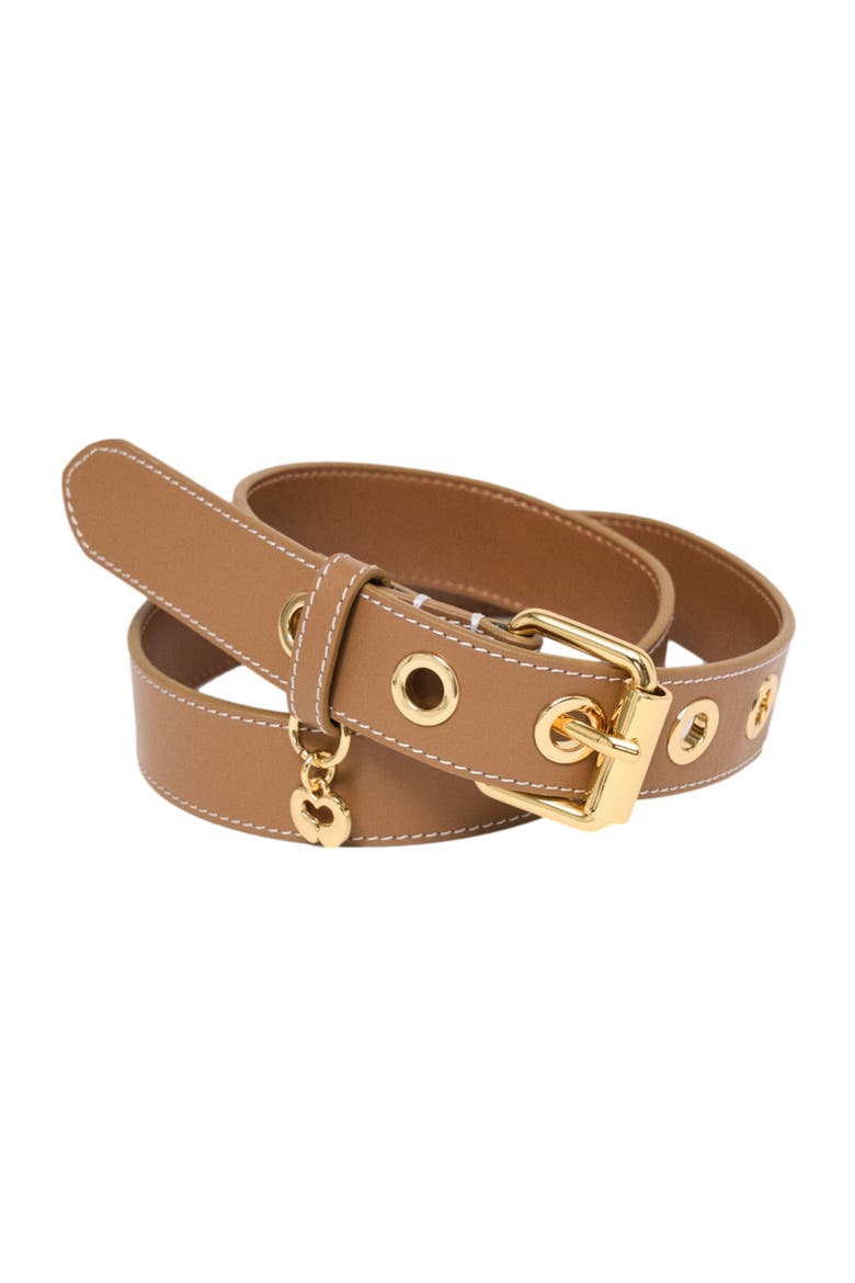 Leather belt with eyelets, Alternate, color, Moka