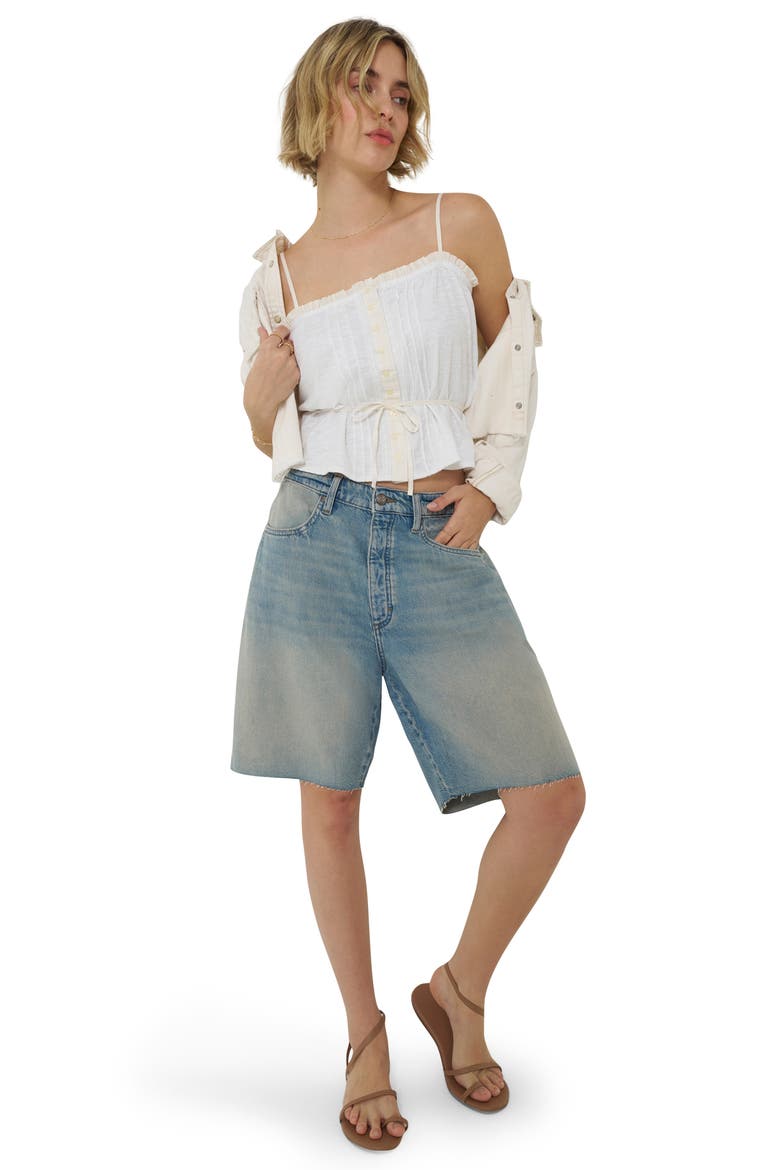 Darted Slouch Raw Hem Denim Bermuda Shorts, Alternate, color, WARM OCEAN