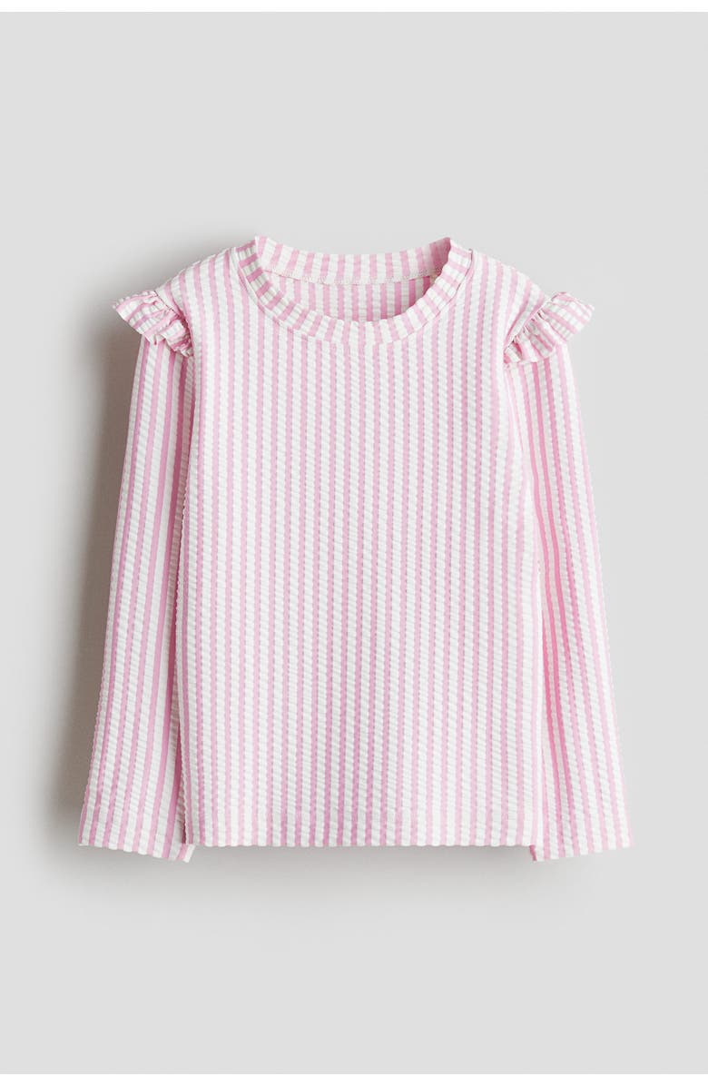 H&M Upf 50 Swim Top, Main, color, Light Pink/White Striped