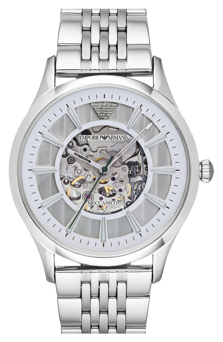Emporio Armani Skeletal Automatic Bracelet Watch, 43mm, Main, color,