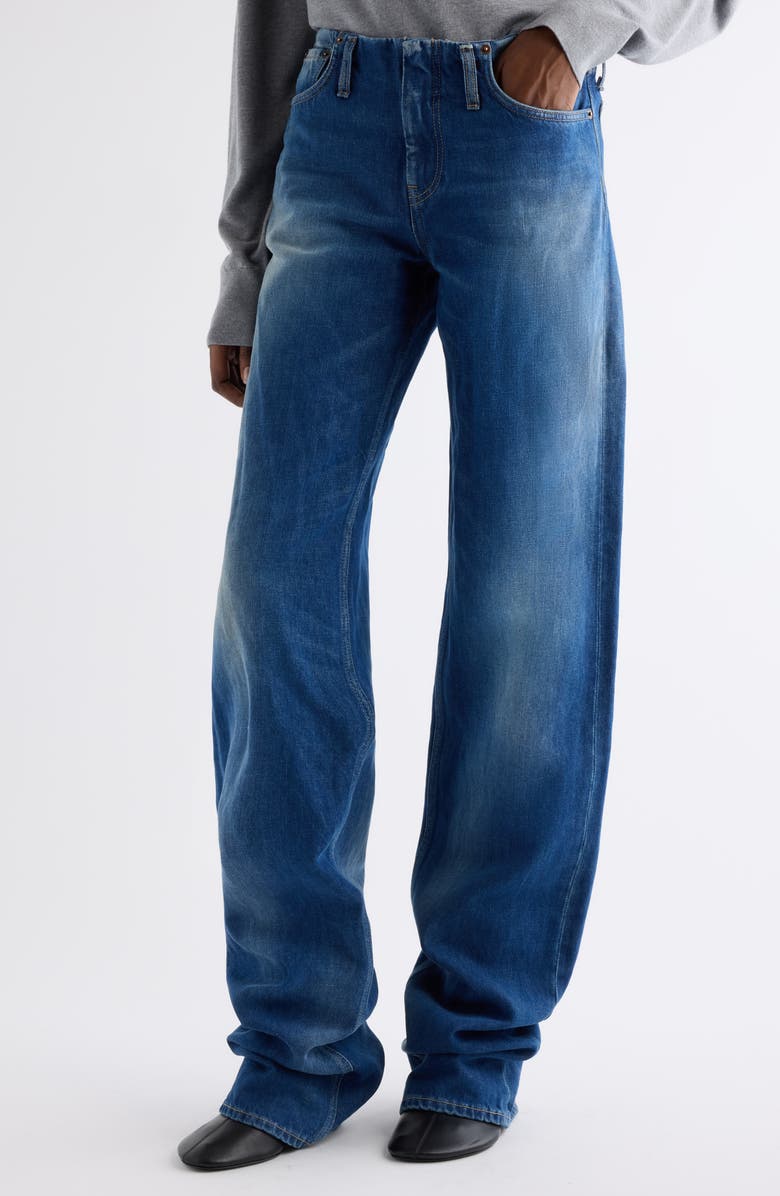 Acne Studios Puga No Waistband Denim Jeans, Alternate, color, Mid Blue