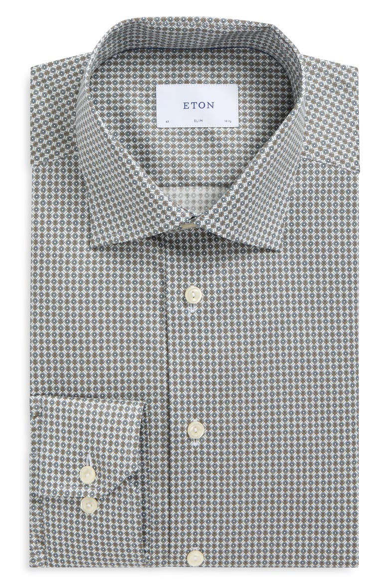 Slim Fit Micro Print Cotton Shirt, Alternate, color, MEDIUM BROWN