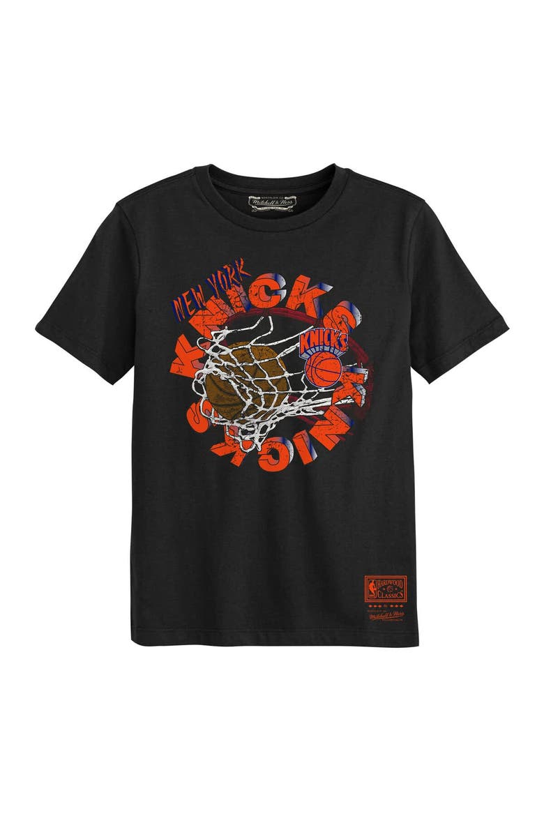 Preschool Mitchell & Ness Black New York Knicks In The Net T-Shirt, Main, color, Black