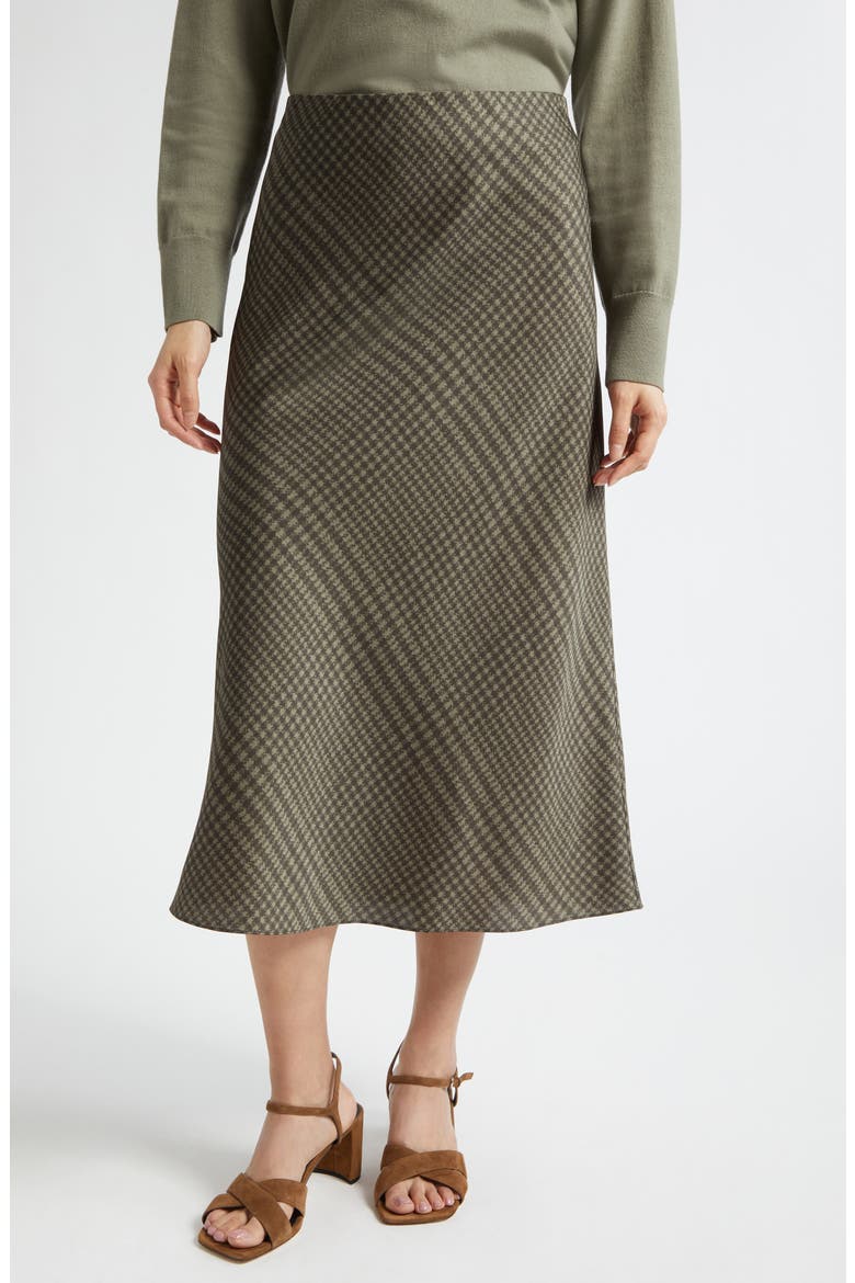 Check Bias Satin Slip Skirt, Main, color, ARTICHOKE/ DARK THYME