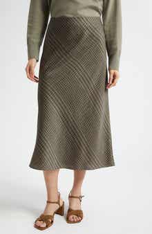 Check Bias Satin Slip Skirt