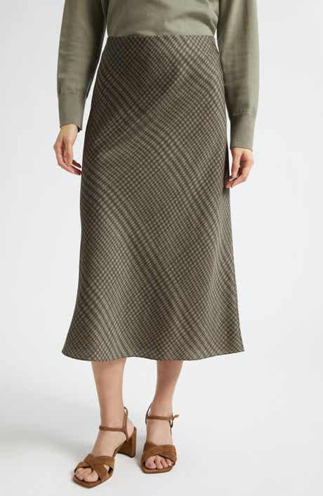 Check Bias Satin Slip Skirt