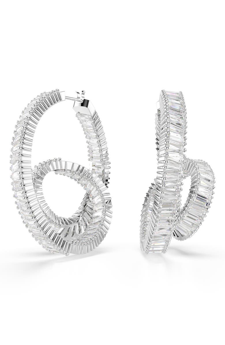 Swarovski Matrix Twisted Hoop Earrings, Main, color, Rhodium/ White