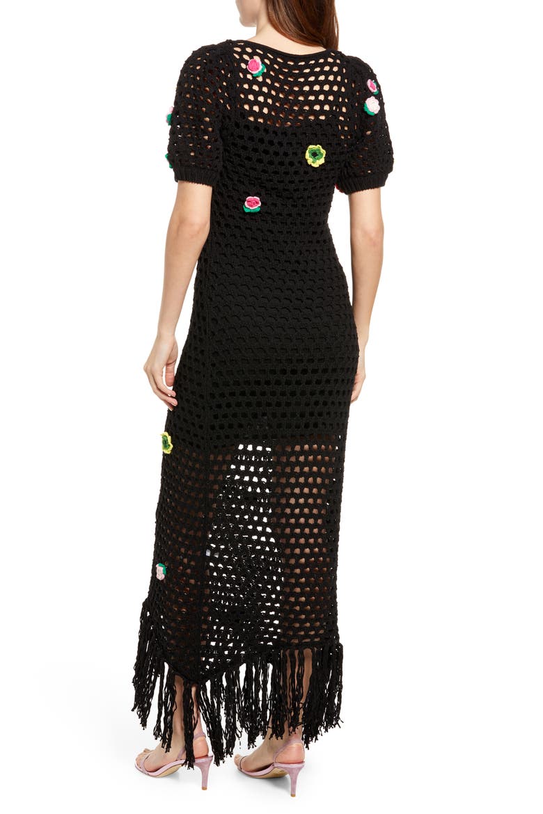 Floral Crochet Midi Dress, Alternate, color, BLACK COMBO