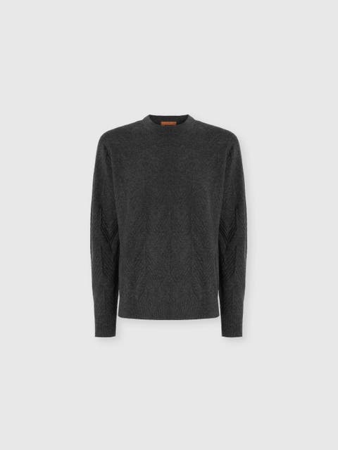 Crew Neck Sweater In Pure Cashmere With Chevron Pattern