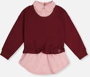 Deux par Deux Fake Two Layer French Terry Layered Collar Sweater