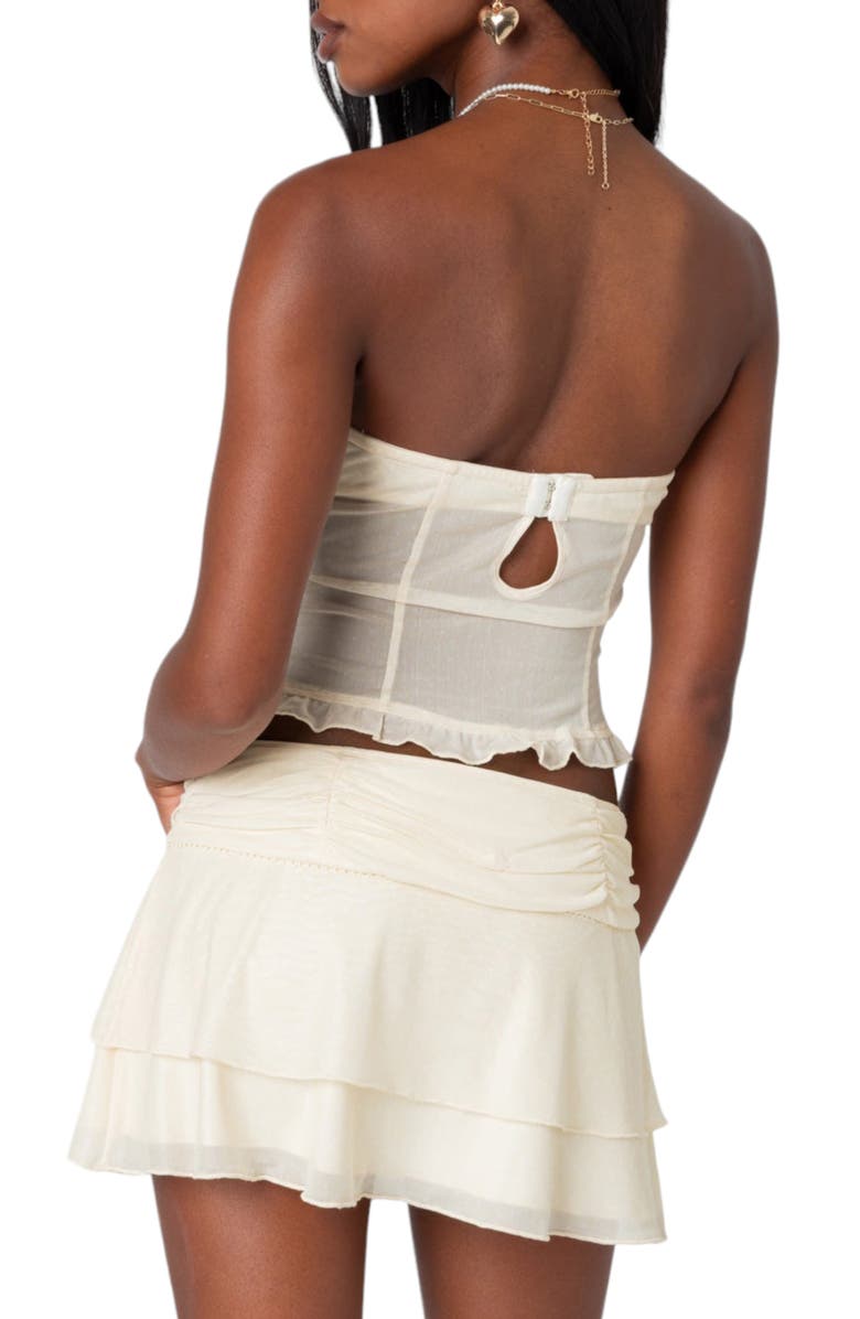 EDIKTED Jojo Strapless Mesh Corset Top, Alternate, color, Cream