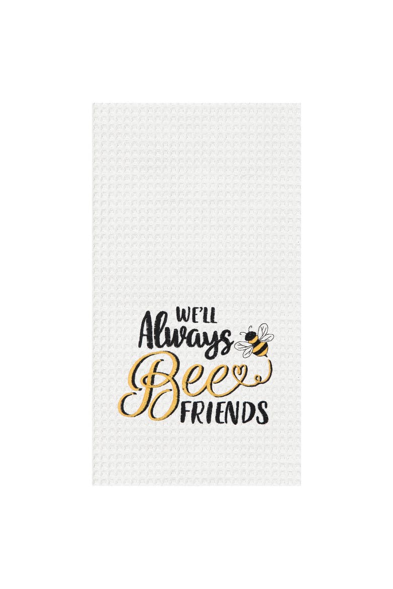 Always Bee Friends Embroidered Waffle Weave Cotton Kitchen Towel, Main, color, White