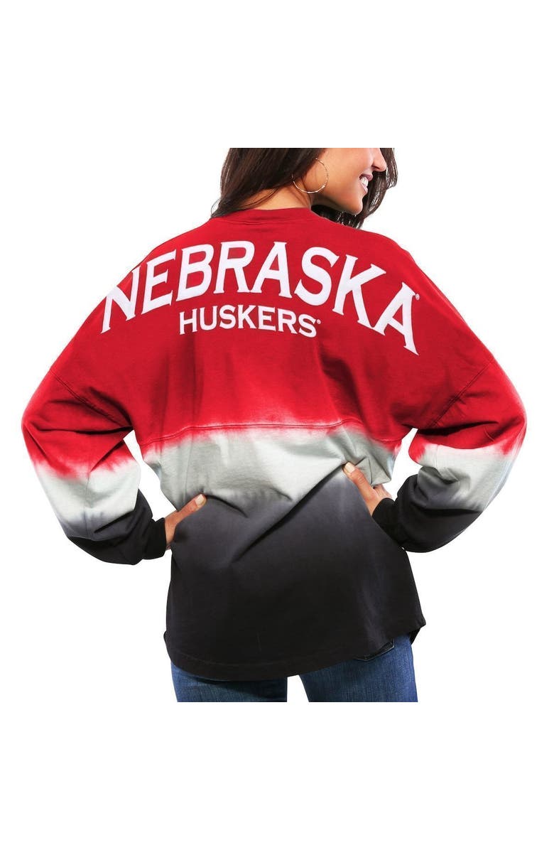 SPIRIT JERSEY Women's Scarlet Nebraska Huskers Ombre Long Sleeve Dip-Dyed Spirit Jersey, Main, color,