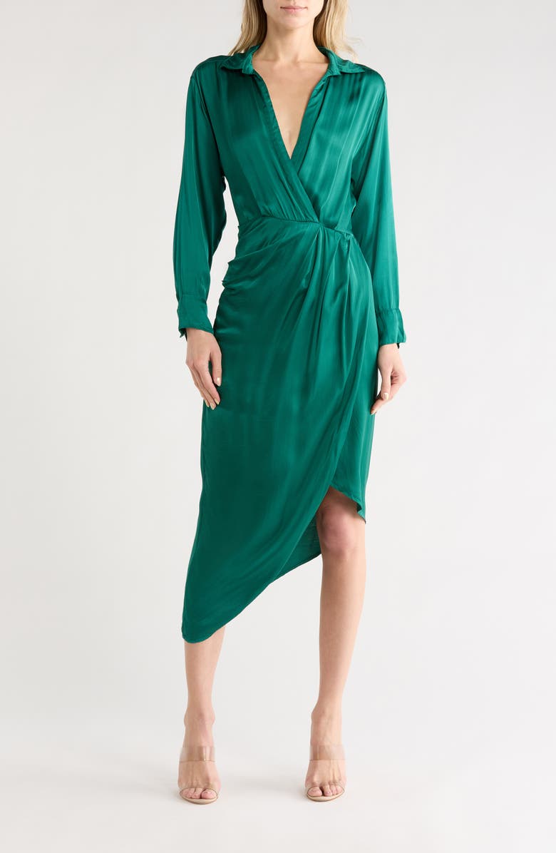 Young, Fabulous & Broke Aimee Long Sleeve Faux Wrap Dress, Main, color, Oz Green