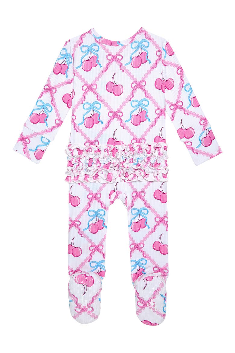 Ruffle Fitted Footie Pajamas, Alternate, color, PINK