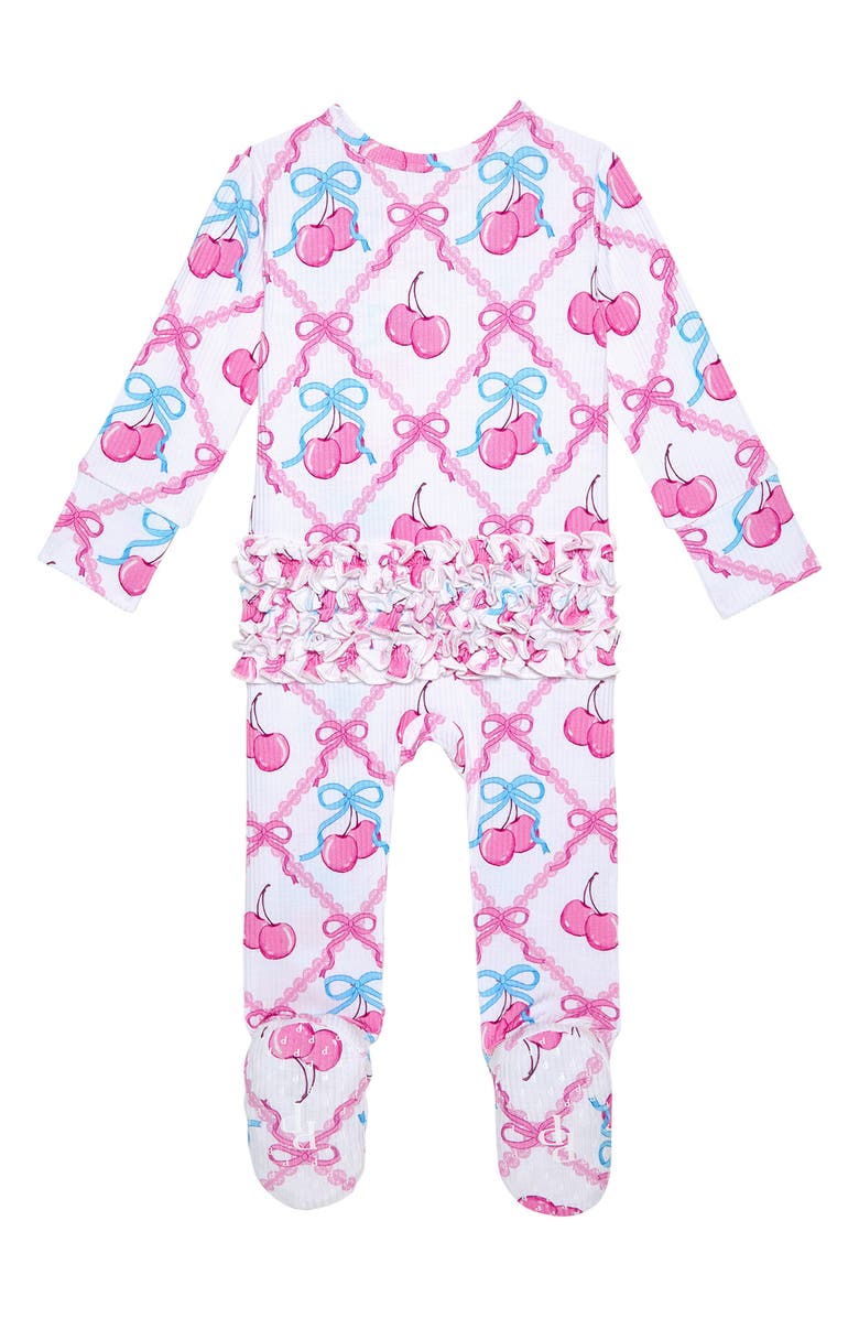 Posh Peanut Ruffle Fitted Footie Pajamas, Alternate, color, Pink