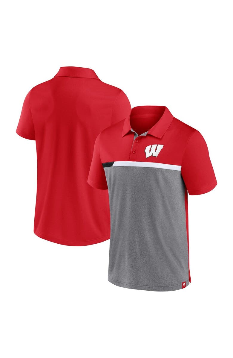 FANATICS Men's Fanatics Red/Heathered Gray Wisconsin Badgers Split Block Color Block Polo, Main, color, Red